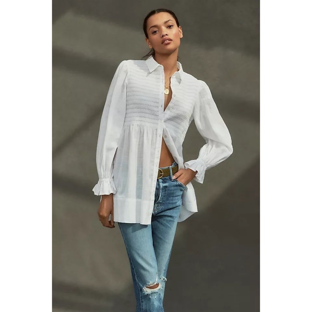 NWT Maeve Anthropologie Smocked Tunic Buttondown | Medium
